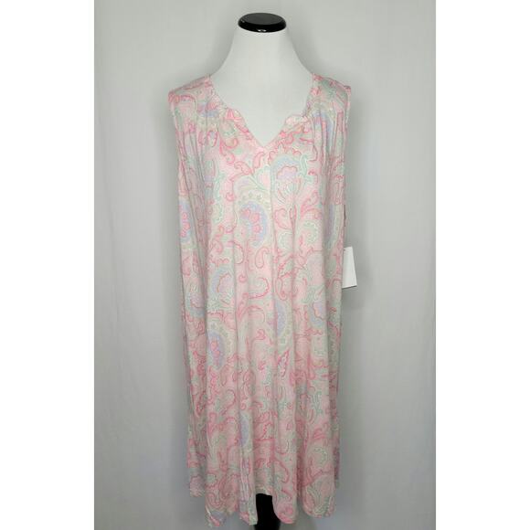 Lauren Ralph Lauren Plus Size Sleeveless Nightgown Multi Paisley Pink NWT 3X - Picture 1 of 8
